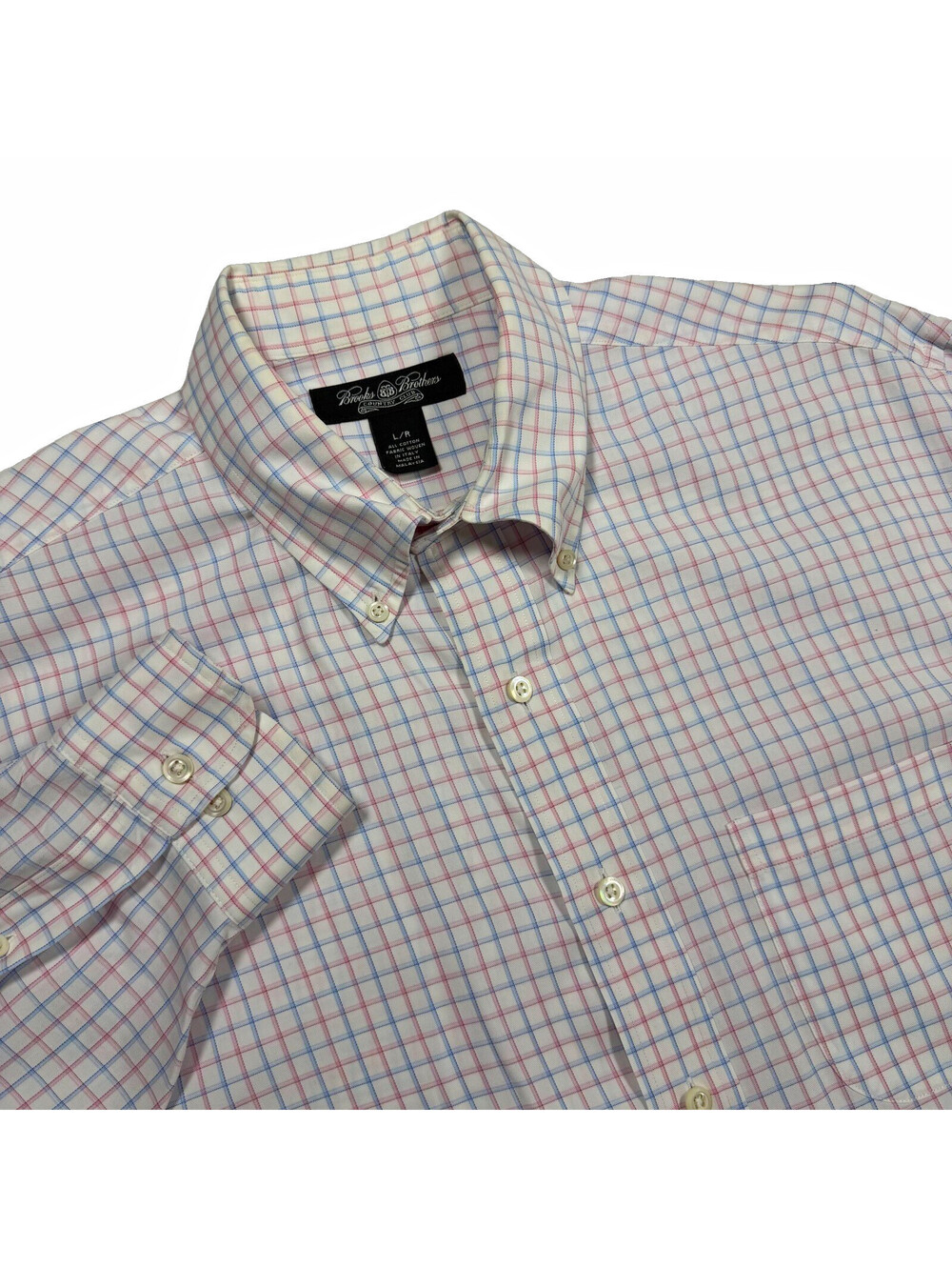 Brooks Brothers Country Club Mens L Regular Fit Cotton Button-Down Check Pockets